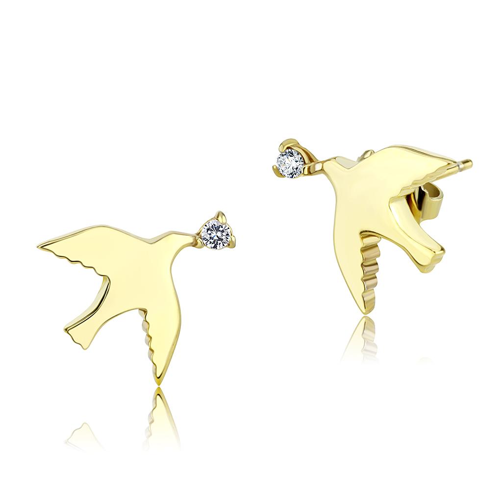 JCE3603 IP Gold(Ion Plating) Stainless Steel Earrings with AAA Grade CZ in Clear