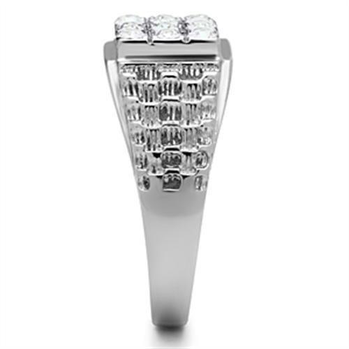 JCE361 High polished (no plating) Stainless Steel Ring with Top Grade Crystal in Clear