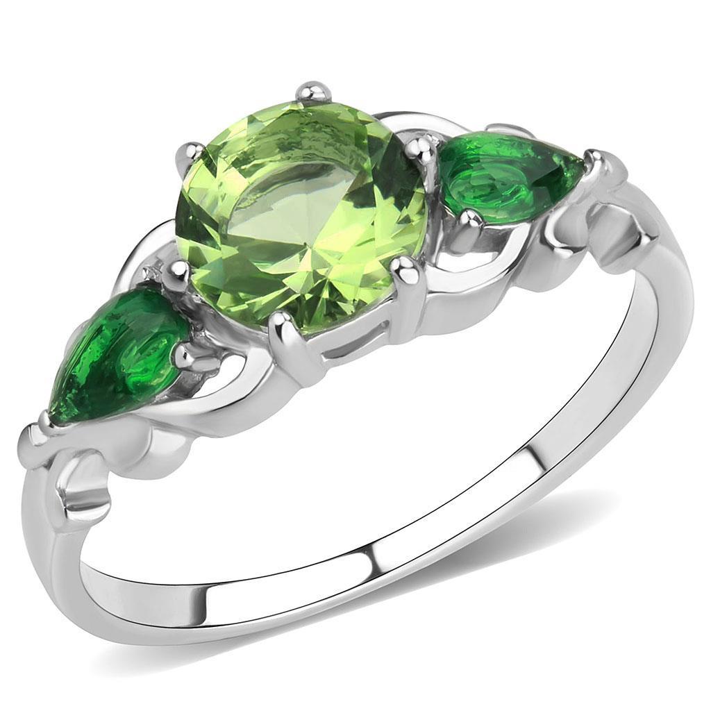 JCE3610 No Plating Stainless Steel Ring with Synthetic Synthetic Glass in Peridot
