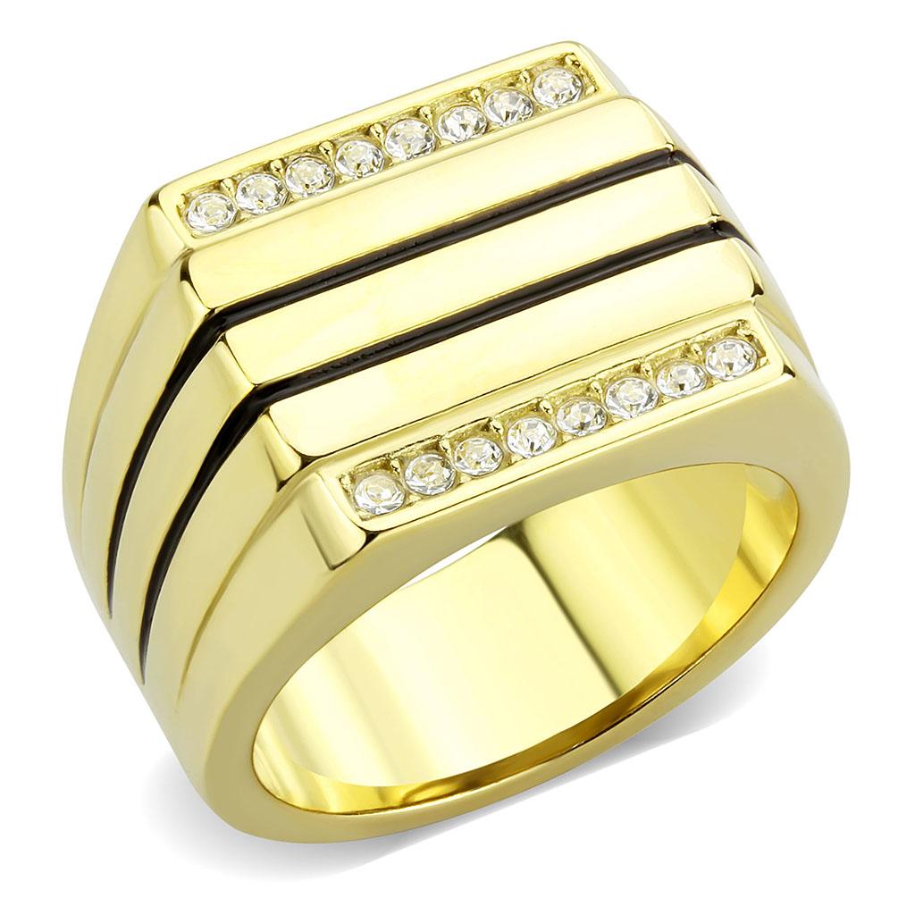 JCE3618 IP Gold(Ion Plating) Stainless Steel Ring with Top Grade Crystal in Clear