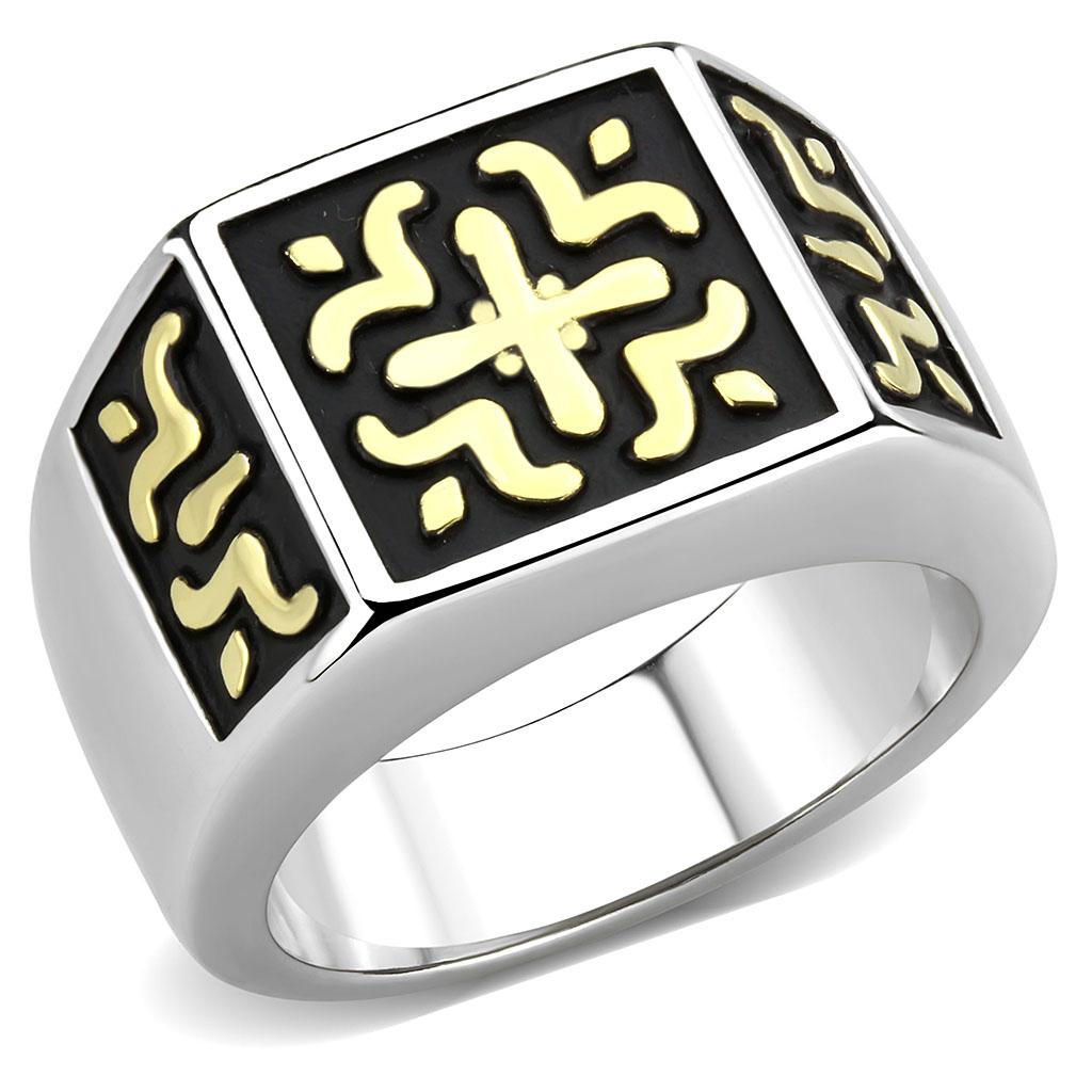 JCE3622 Two-Tone IP Gold (Ion Plating) Stainless Steel Ring with No Stone