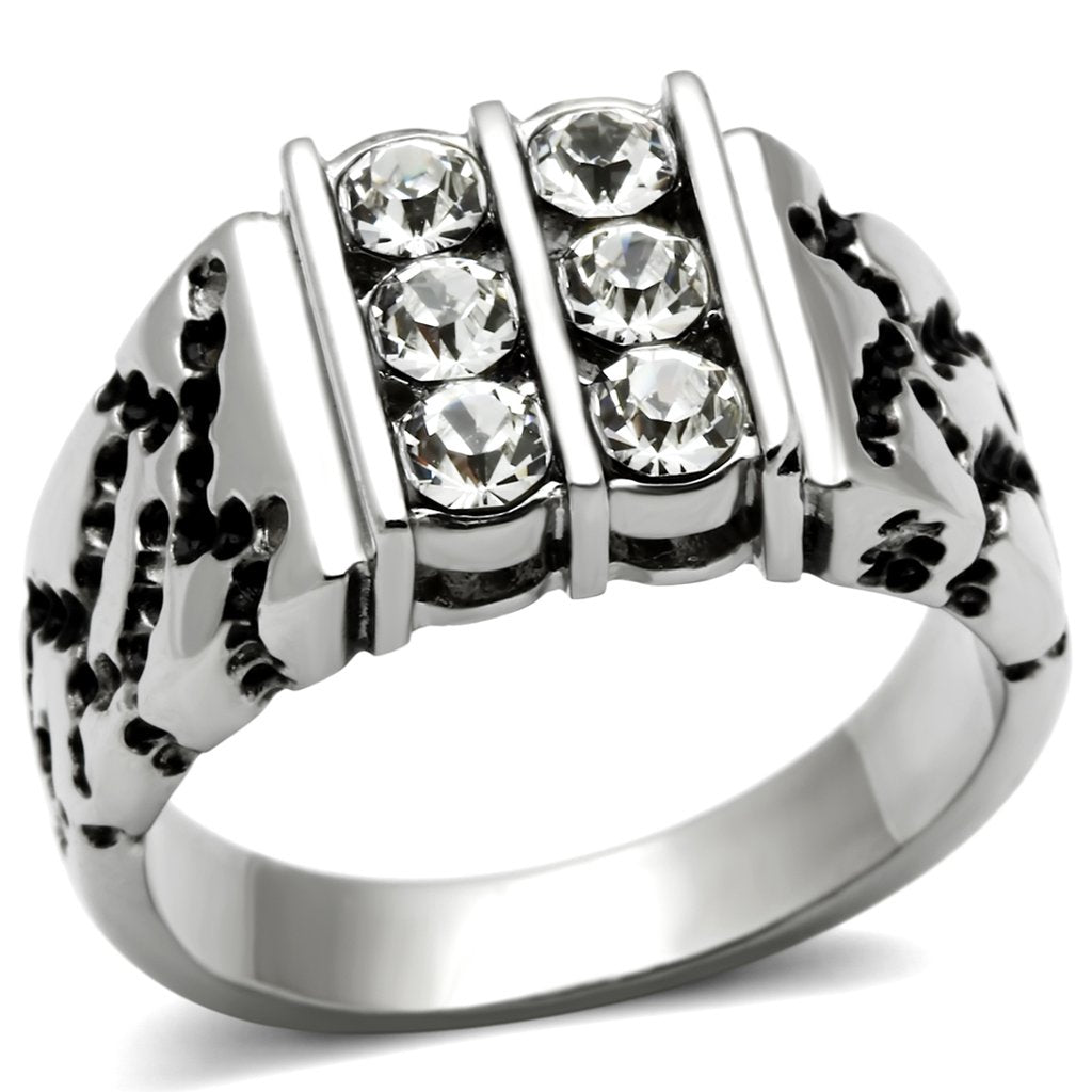JCE365 High polished (no plating) Stainless Steel Ring with Top Grade Crystal in Clear