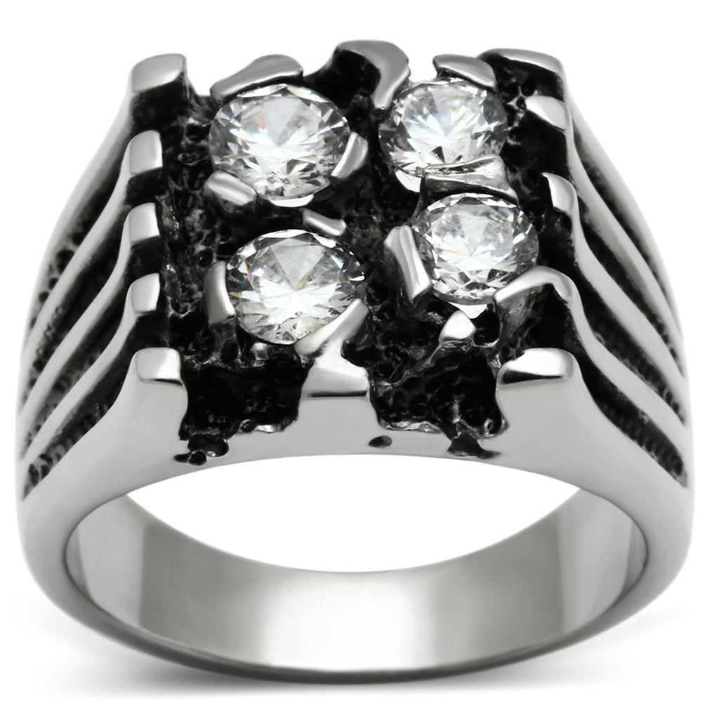 JCE366 High polished (no plating) Stainless Steel Ring with AAA Grade CZ in Clear