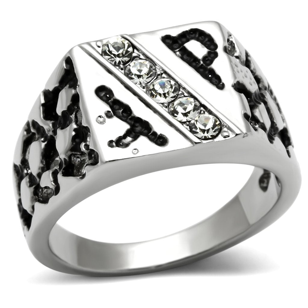 JCE367 High polished (no plating) Stainless Steel Ring with Top Grade Crystal in Clear