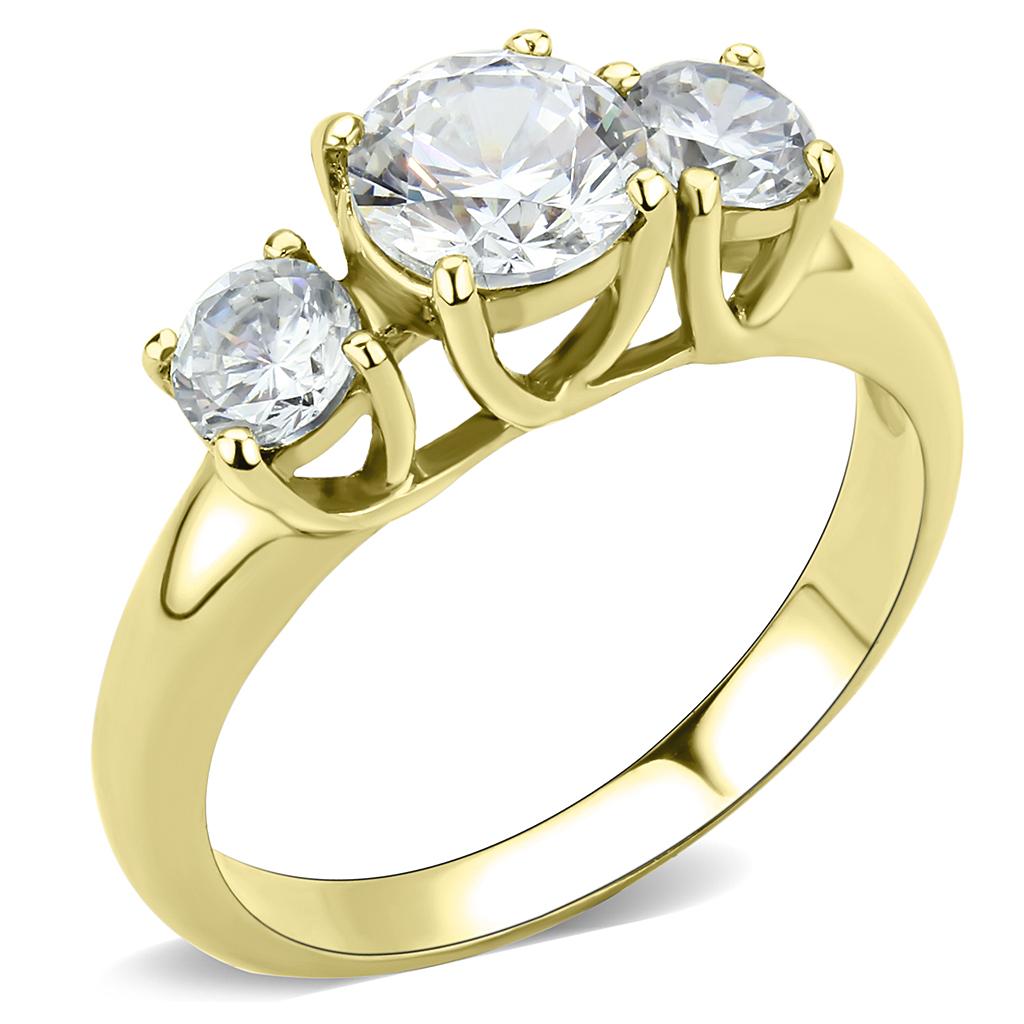 JCE3673 IP Gold(Ion Plating) Stainless Steel Ring with AAA Grade CZ  in Clear