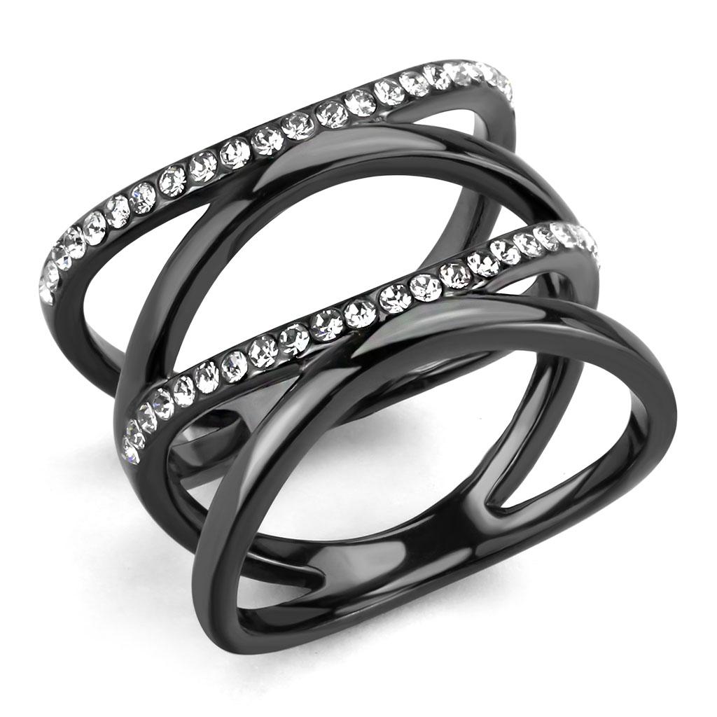 JCE3689 IP Light Black  (IP Gun) Stainless Steel Ring with Top Grade Crystal  in Clear