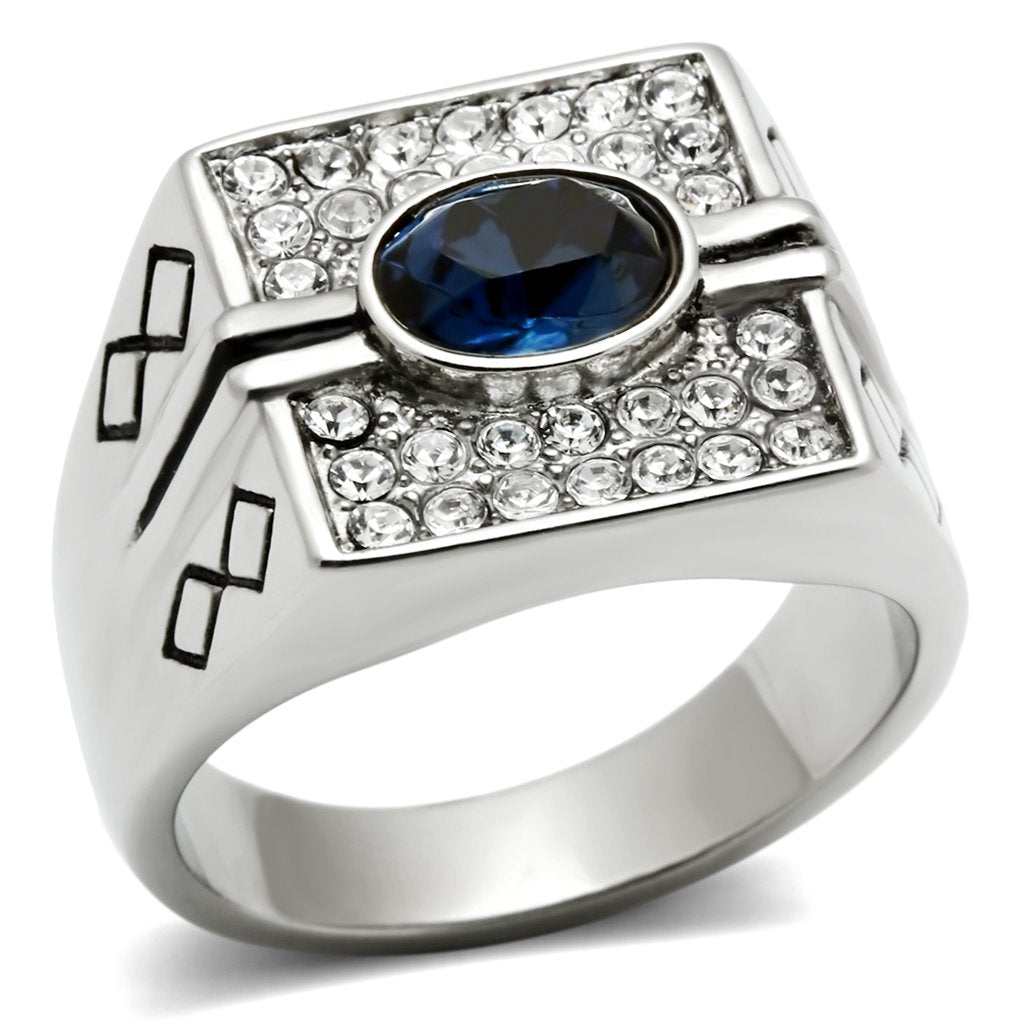 JCE369 High polished (no plating) Stainless Steel Ring with Top Grade Crystal in Montana