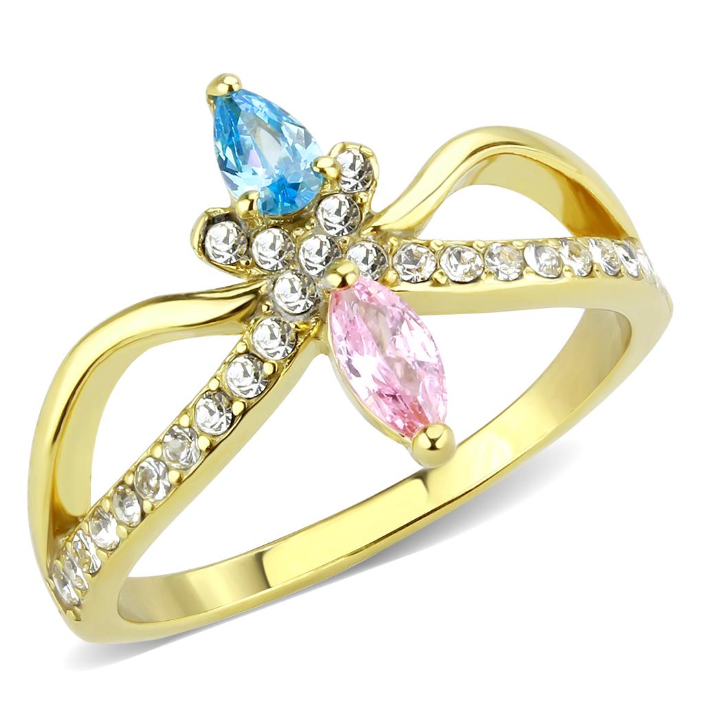 JCE3712 IP Gold(Ion Plating) Stainless Steel Ring with AAA Grade CZ  in Multi Color