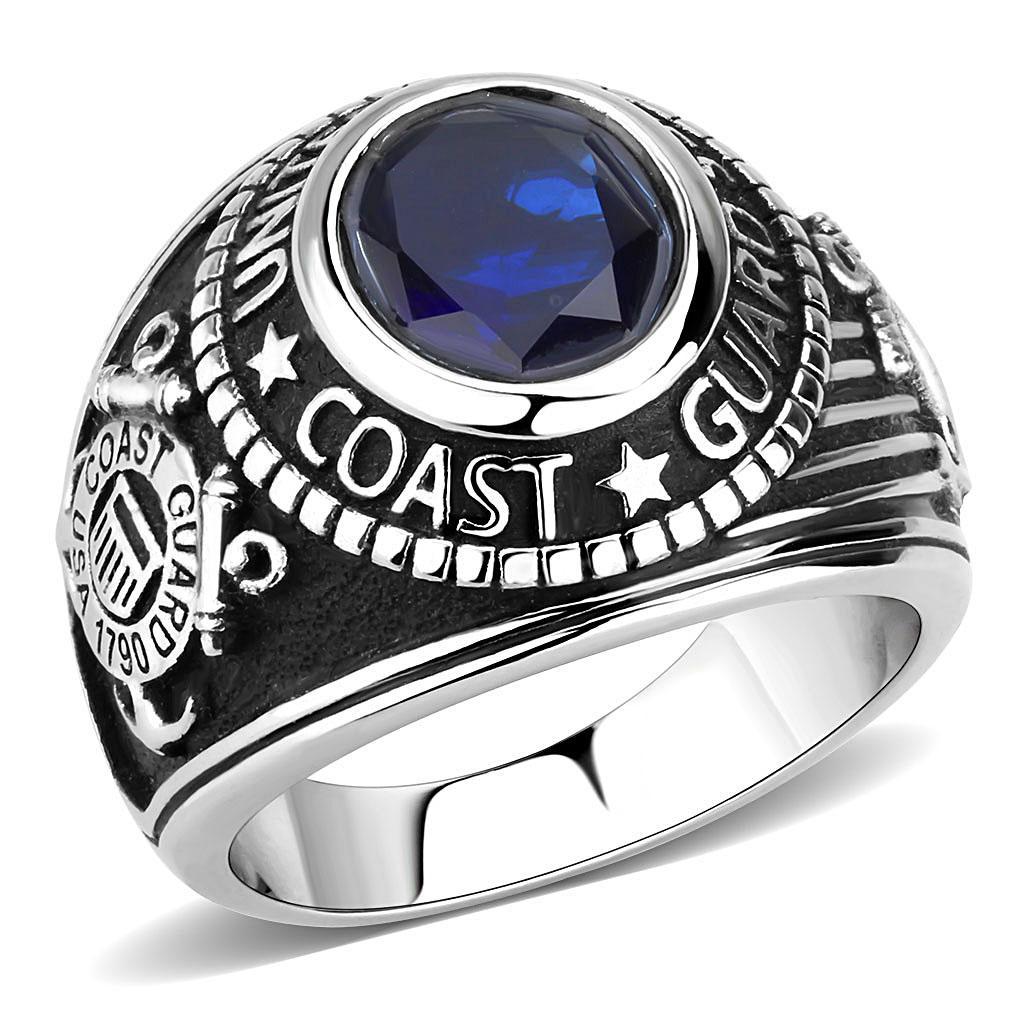JCE3727 High polished (no plating) Stainless Steel Ring with Synthetic Synthetic Glass in Montana