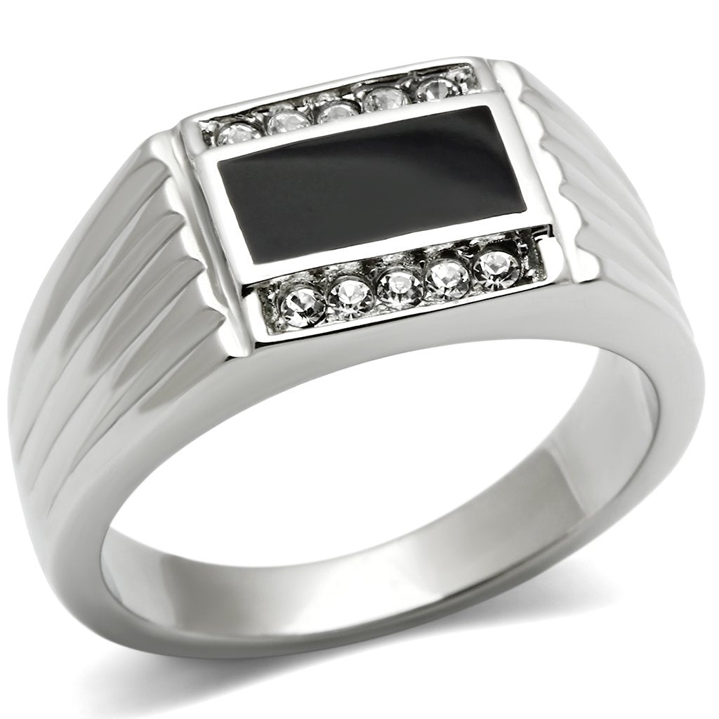 JCE386 High polished (no plating) Stainless Steel Ring with Top Grade Crystal  in Clear