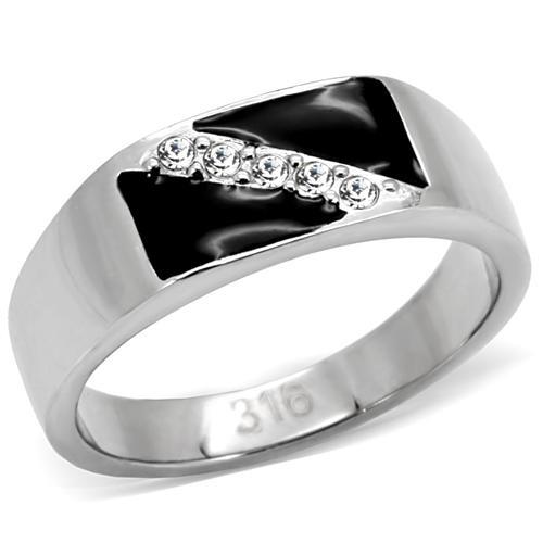 JCE414701 High polished (no plating) Stainless Steel Ring with Top Grade Crystal  in Clear