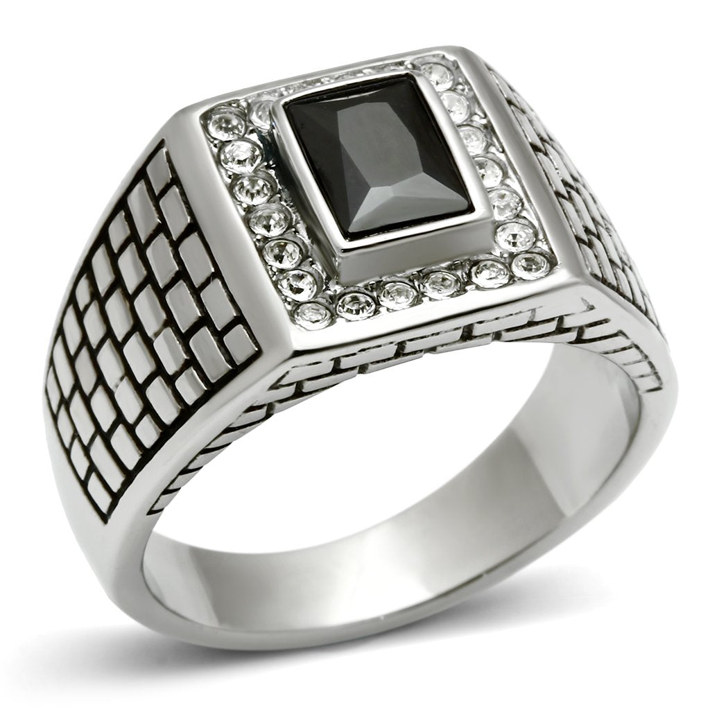 JCE494 High polished (no plating) Stainless Steel Ring with AAA Grade CZ  in Jet