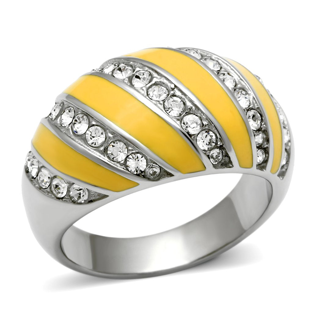 JCE506 High polished (no plating) Stainless Steel Ring with Top Grade Crystal in Clear