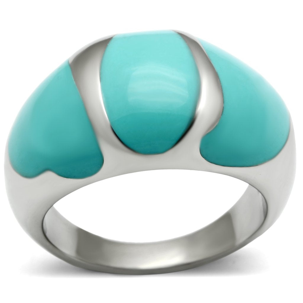 JCE509 High polished (no plating) Stainless Steel Ring with Epoxy in Turquoise