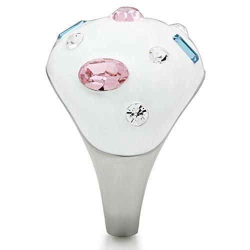 JCE512 High polished (no plating) Stainless Steel Ring with Top Grade Crystal in Multi Color
