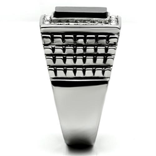 JCE592 High polished (no plating) Stainless Steel Ring with Synthetic Synthetic Stone in Jet