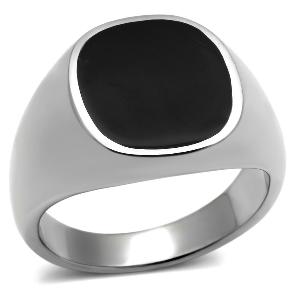 JCE595 High polished (no plating) Stainless Steel Ring with Epoxy in Jet