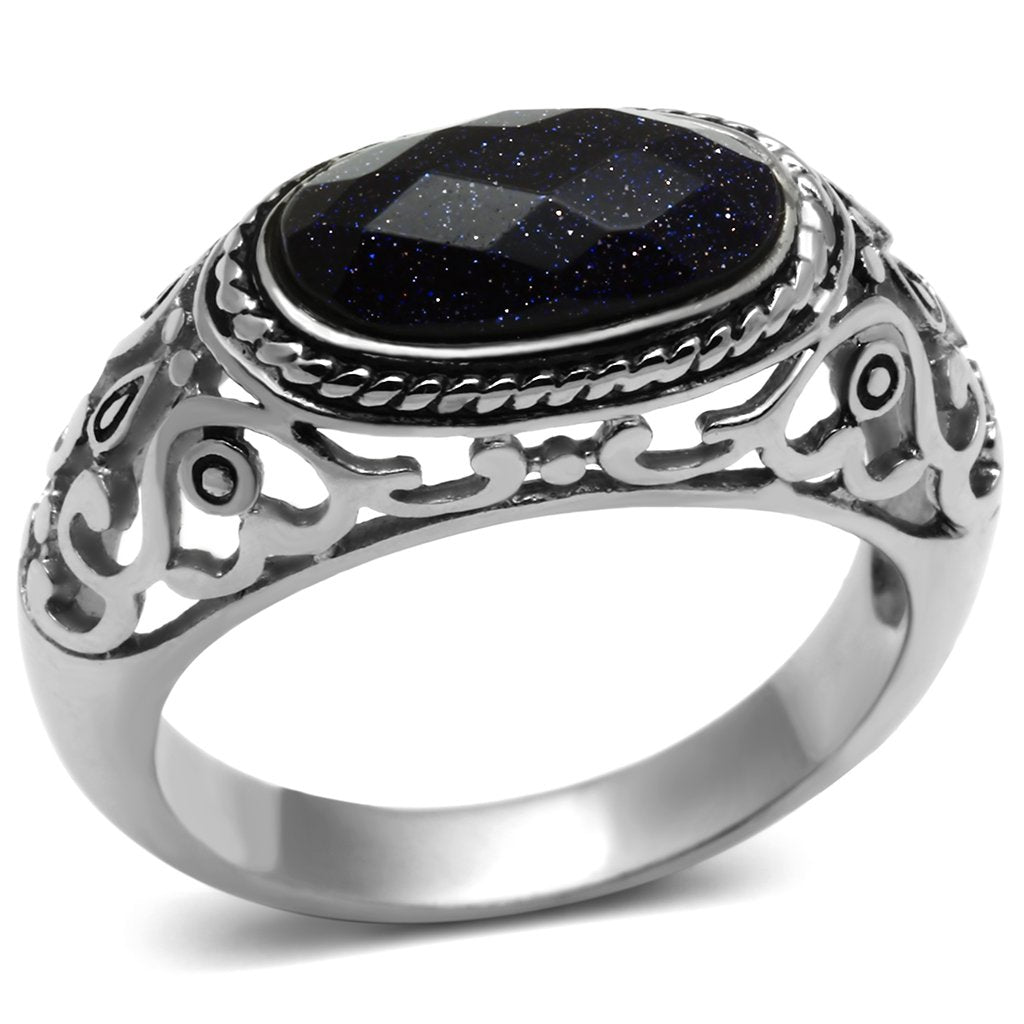 JCE599 High polished (no plating) Stainless Steel Ring with Blue Sand in Montana