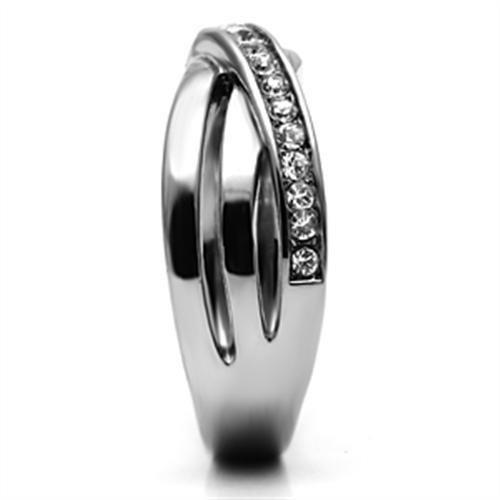 JCE626 High polished (no plating) Stainless Steel Ring with Top Grade Crystal in Clear