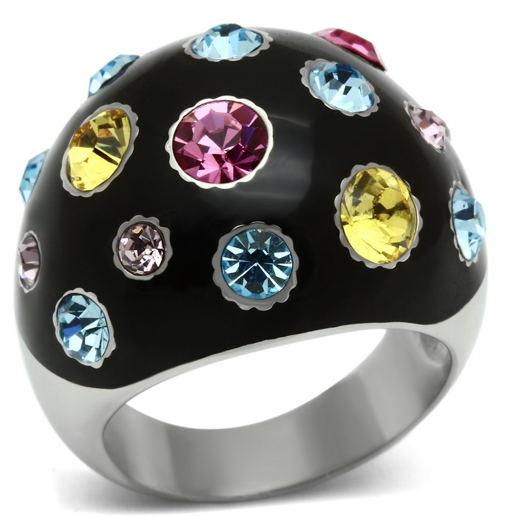 JCE640 High polished (no plating) Stainless Steel Ring with Top Grade Crystal in Multi Color