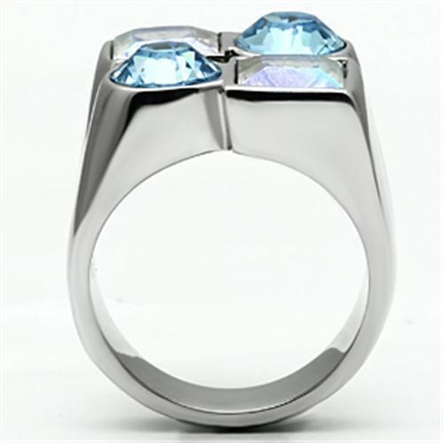 JCE645 High polished (no plating) Stainless Steel Ring with Top Grade Crystal in Multi Color