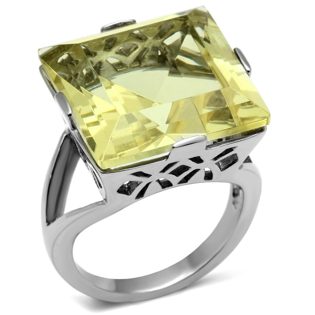 JCE649 High polished (no plating) Stainless Steel Ring with Top Grade Crystal in Citrine Yellow