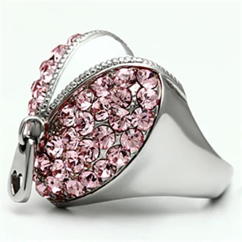 JCE652 High polished (no plating) Stainless Steel Ring with Top Grade Crystal in Rose