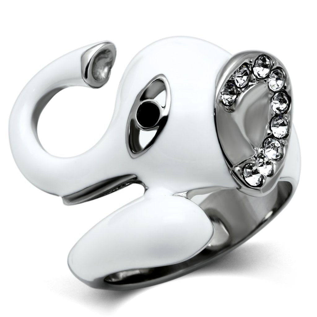 JCE663 High polished (no plating) Stainless Steel Ring with Top Grade Crystal in Jet