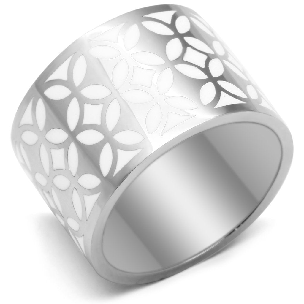 JCE677 High polished (no plating) Stainless Steel Ring with Epoxy in White