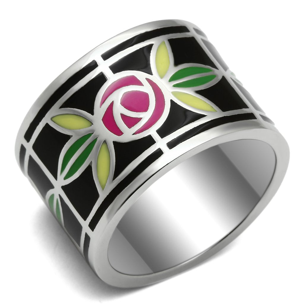 JCE683 High polished (no plating) Stainless Steel Ring with Epoxy in Multi Color