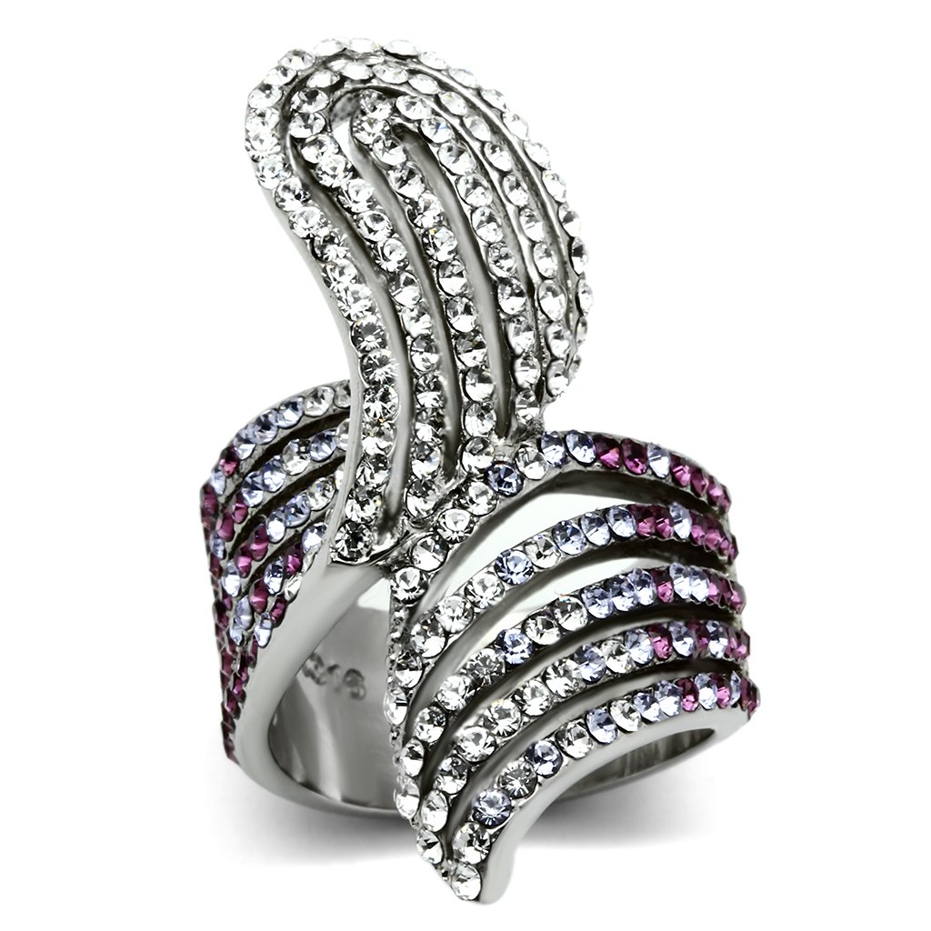 JCE691 High polished (no plating) Stainless Steel Ring with Top Grade Crystal in Multi Color
