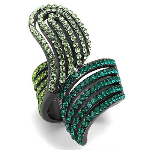 JCE691LJ IP Light Black (IP Gun) Stainless Steel Ring with Top Grade Crystal in Multi Color