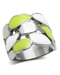 JCE693 High polished (no plating) Stainless Steel Ring with Top Grade Crystal in Topaz