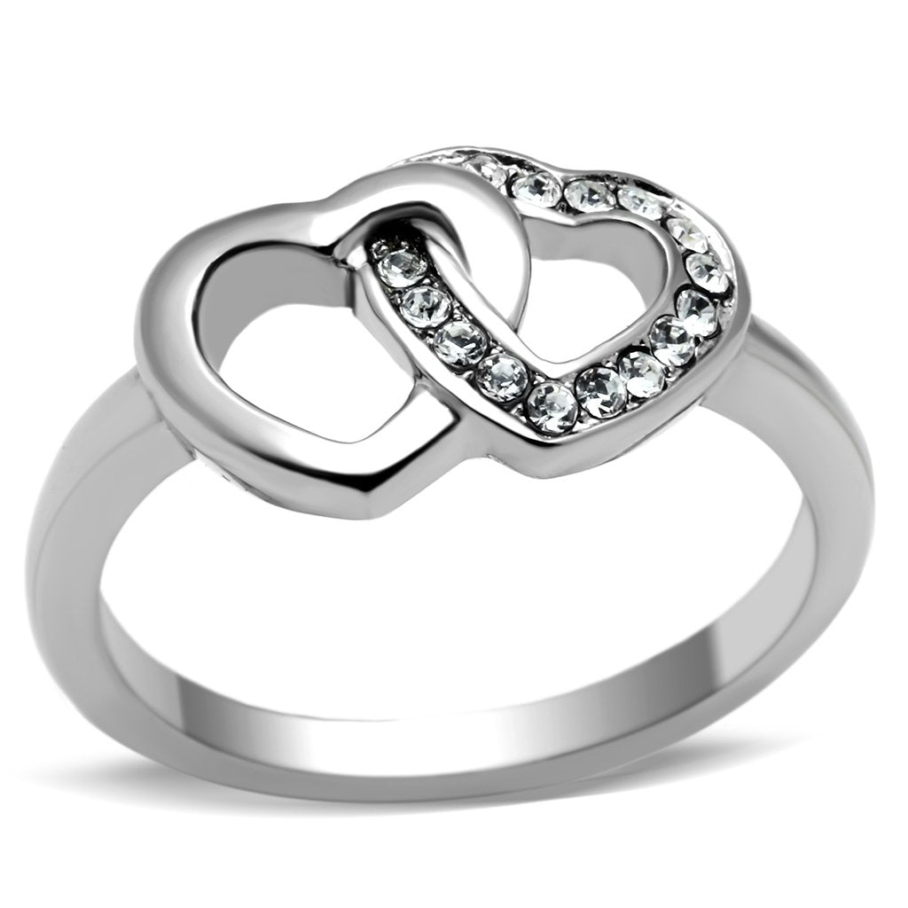 JCE695 High polished (no plating) Stainless Steel Ring with Top Grade Crystal in Clear