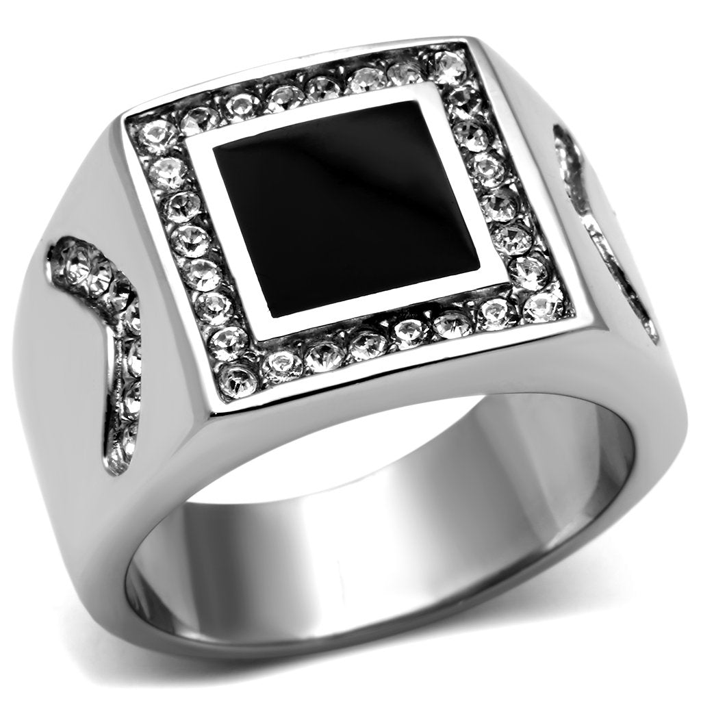 JCE702 High polished (no plating) Stainless Steel Ring with Top Grade Crystal in Clear