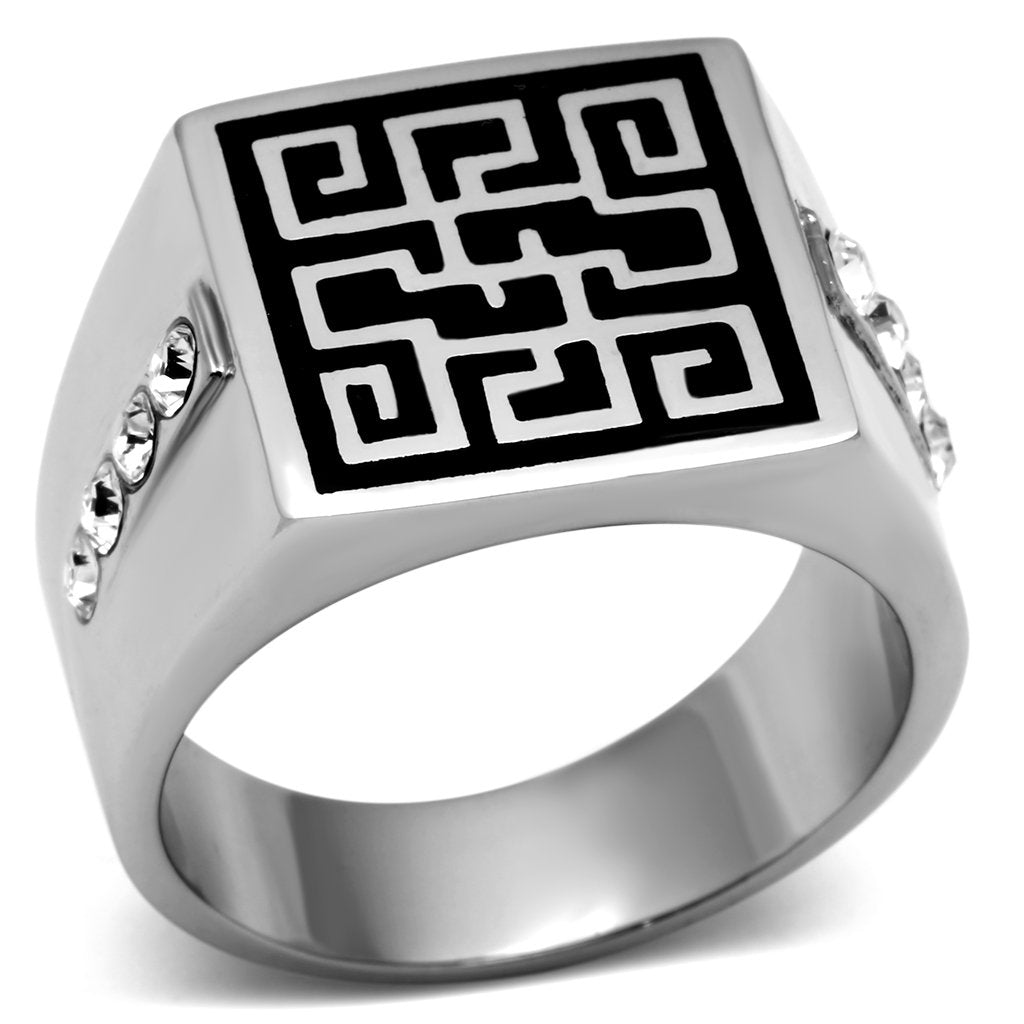 JCE703 High polished (no plating) Stainless Steel Ring with Top Grade Crystal in Clear