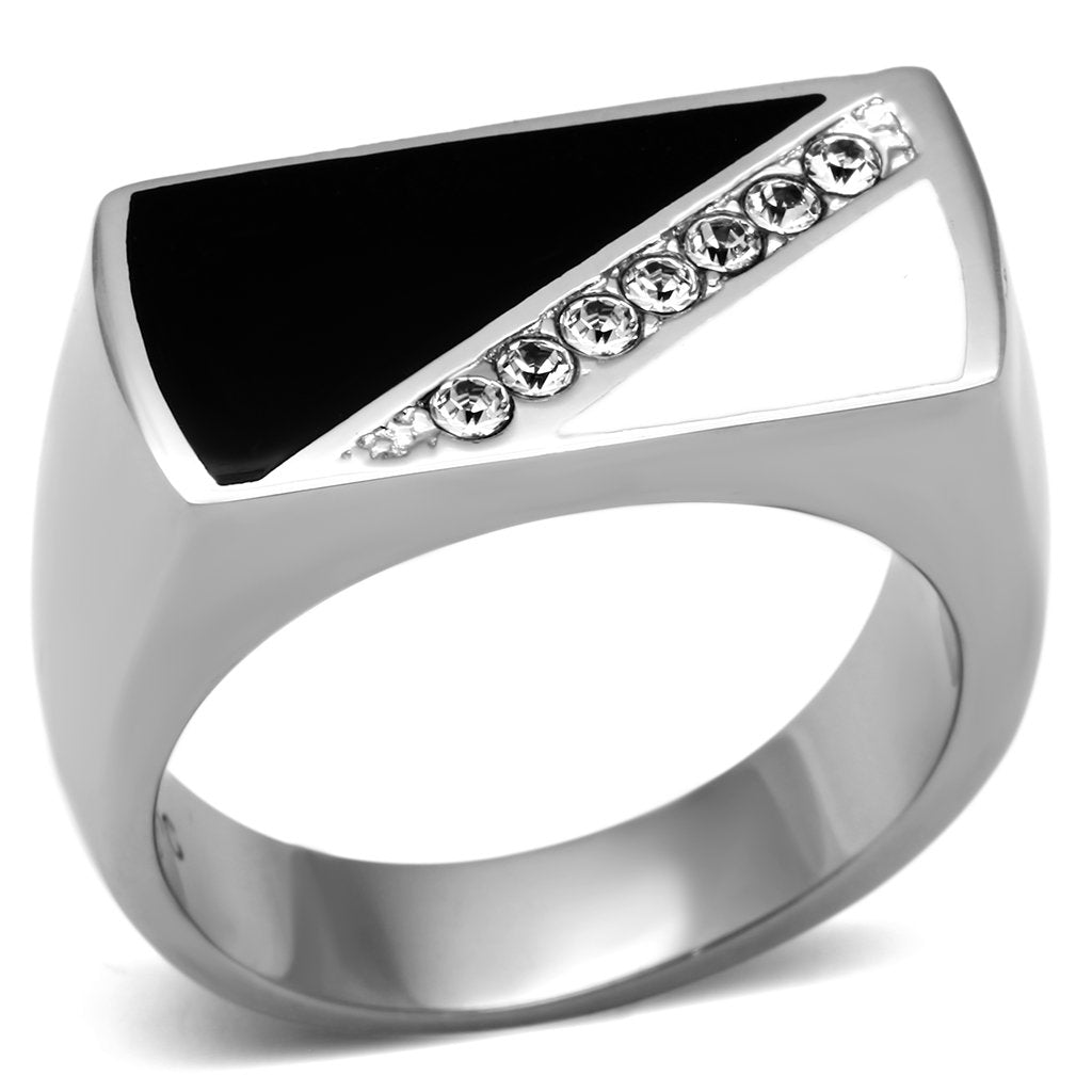 JCE704 High polished (no plating) Stainless Steel Ring with Top Grade Crystal in Clear