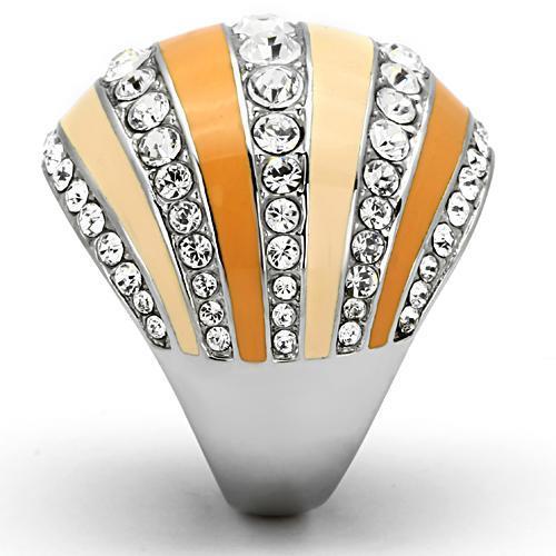 JCE798 High polished (no plating) Stainless Steel Ring with Top Grade Crystal in Clear