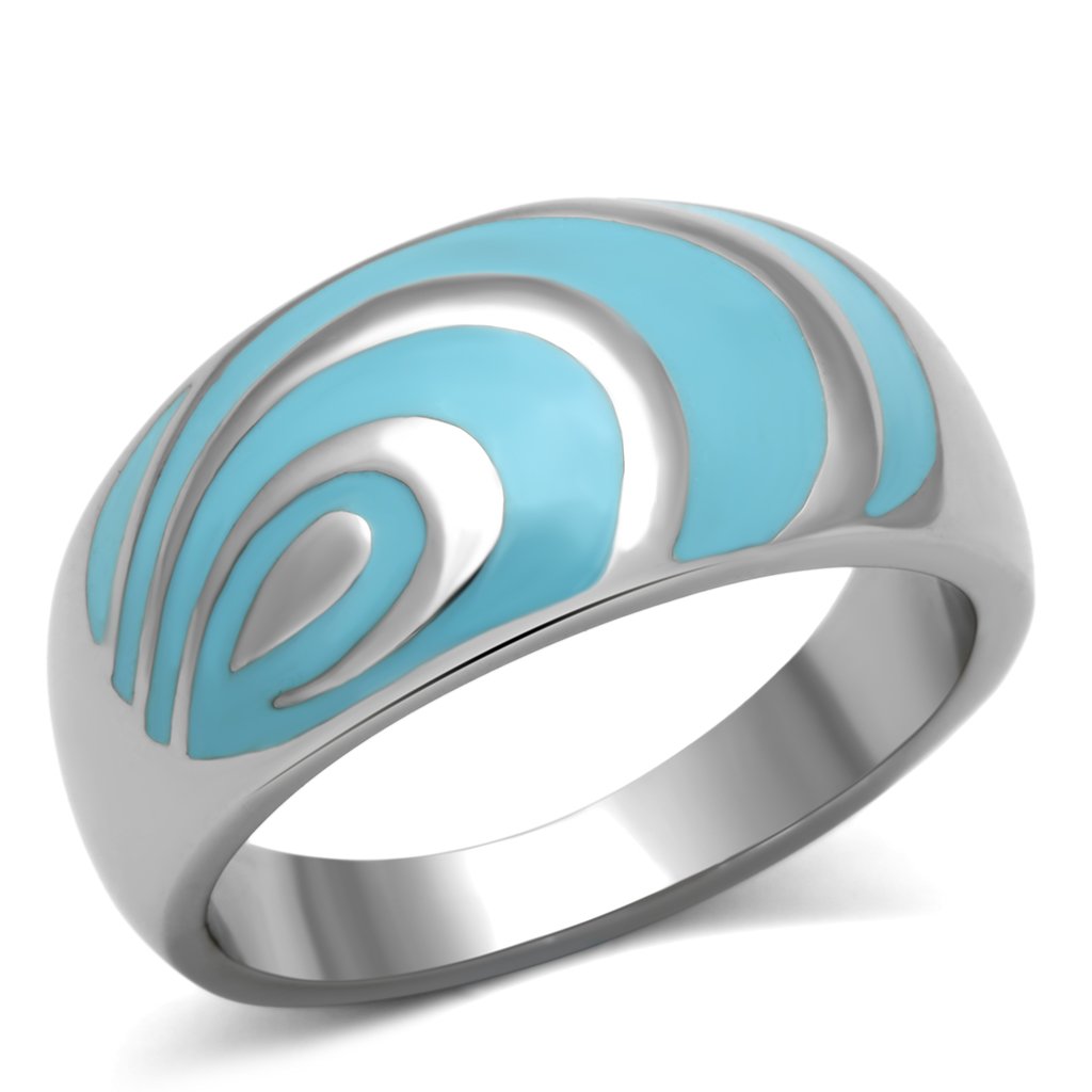 JCE804 High polished (no plating) Stainless Steel Ring with Epoxy in Sea Blue