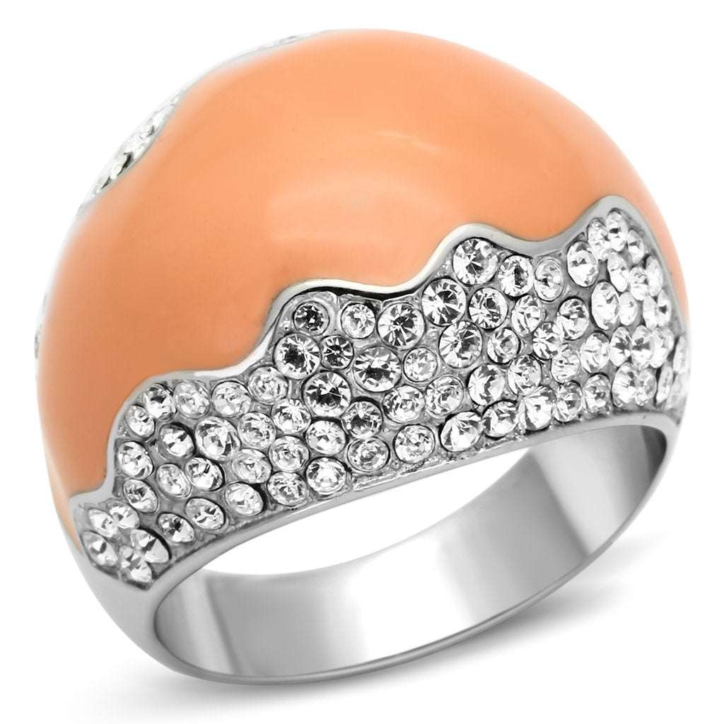 JCE805 High polished (no plating) Stainless Steel Ring with Top Grade Crystal in Clear