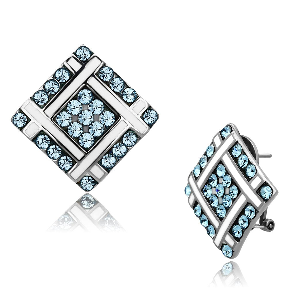 JCE850 High polished (no plating) Stainless Steel Earrings with Top Grade Crystal in Sea Blue