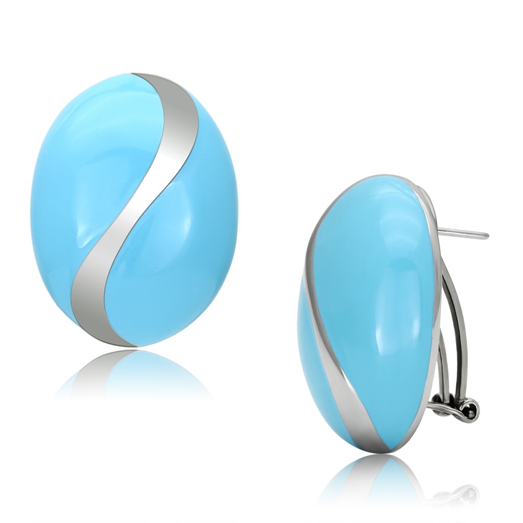JCE892 High polished (no plating) Stainless Steel Earrings with Epoxy in Sea Blue