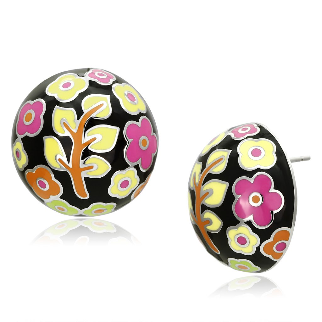 JCE894 High polished (no plating) Stainless Steel Earrings with Epoxy in Multi Color