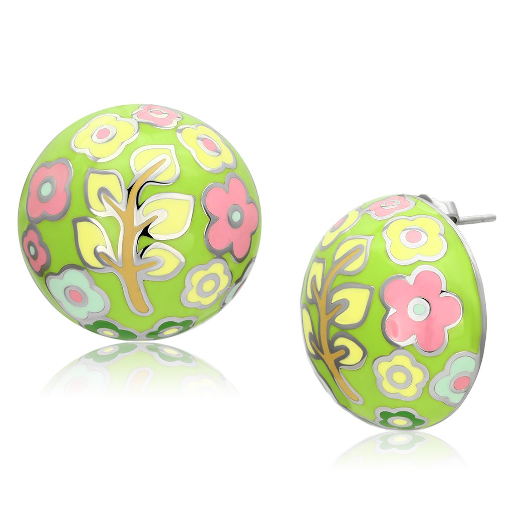 JCE895 High polished (no plating) Stainless Steel Earrings with Epoxy in Multi Color