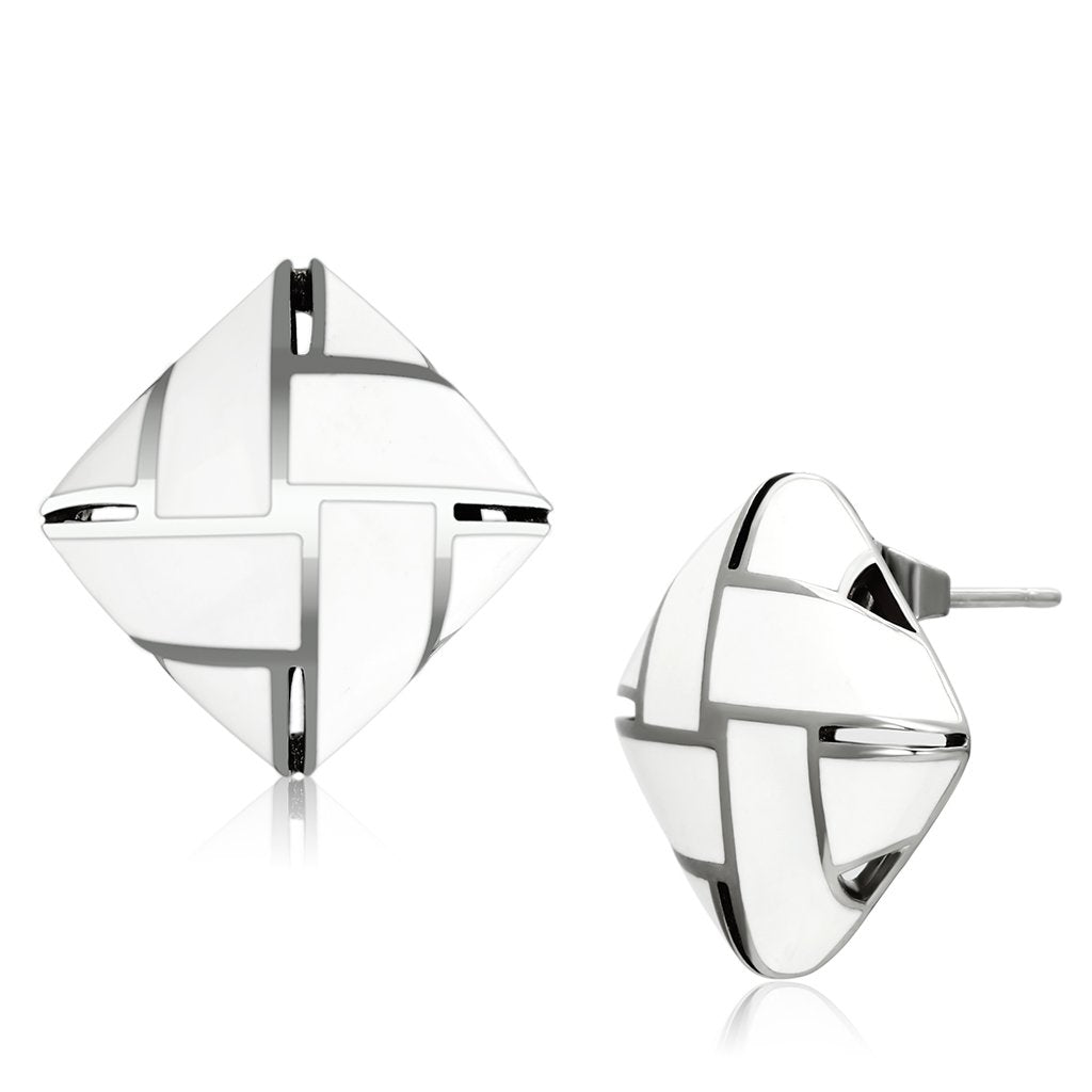 JCE896 High polished (no plating) Stainless Steel Earrings with Epoxy in White