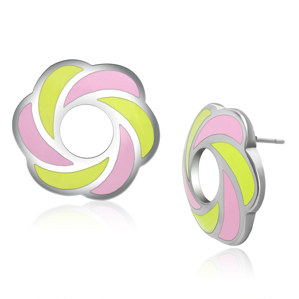 JCE904 High polished (no plating) Stainless Steel Earrings with Epoxy in Multi Color
