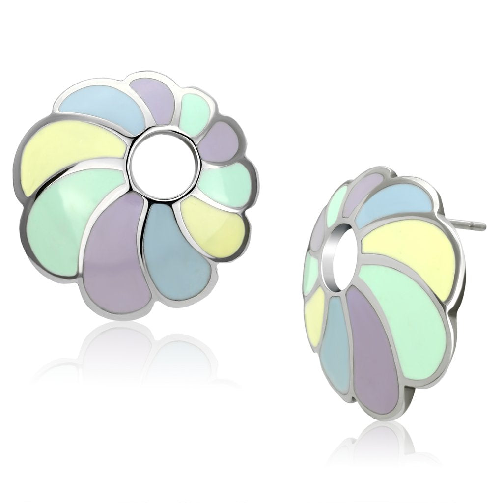 JCE905 High polished (no plating) Stainless Steel Earrings with Epoxy in Multi Color