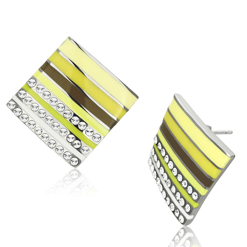 JCE909 High polished (no plating) Stainless Steel Earrings with Top Grade Crystal in Clear