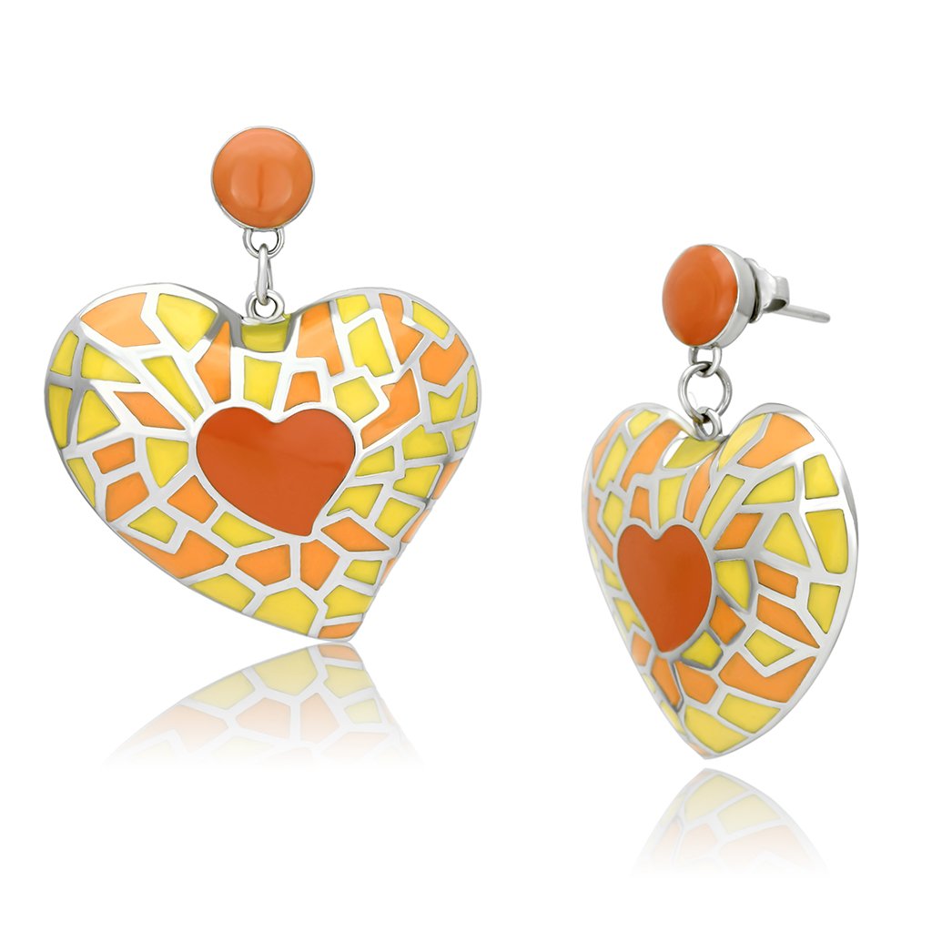 JCE911 High polished (no plating) Stainless Steel Earrings with Epoxy in Multi Color