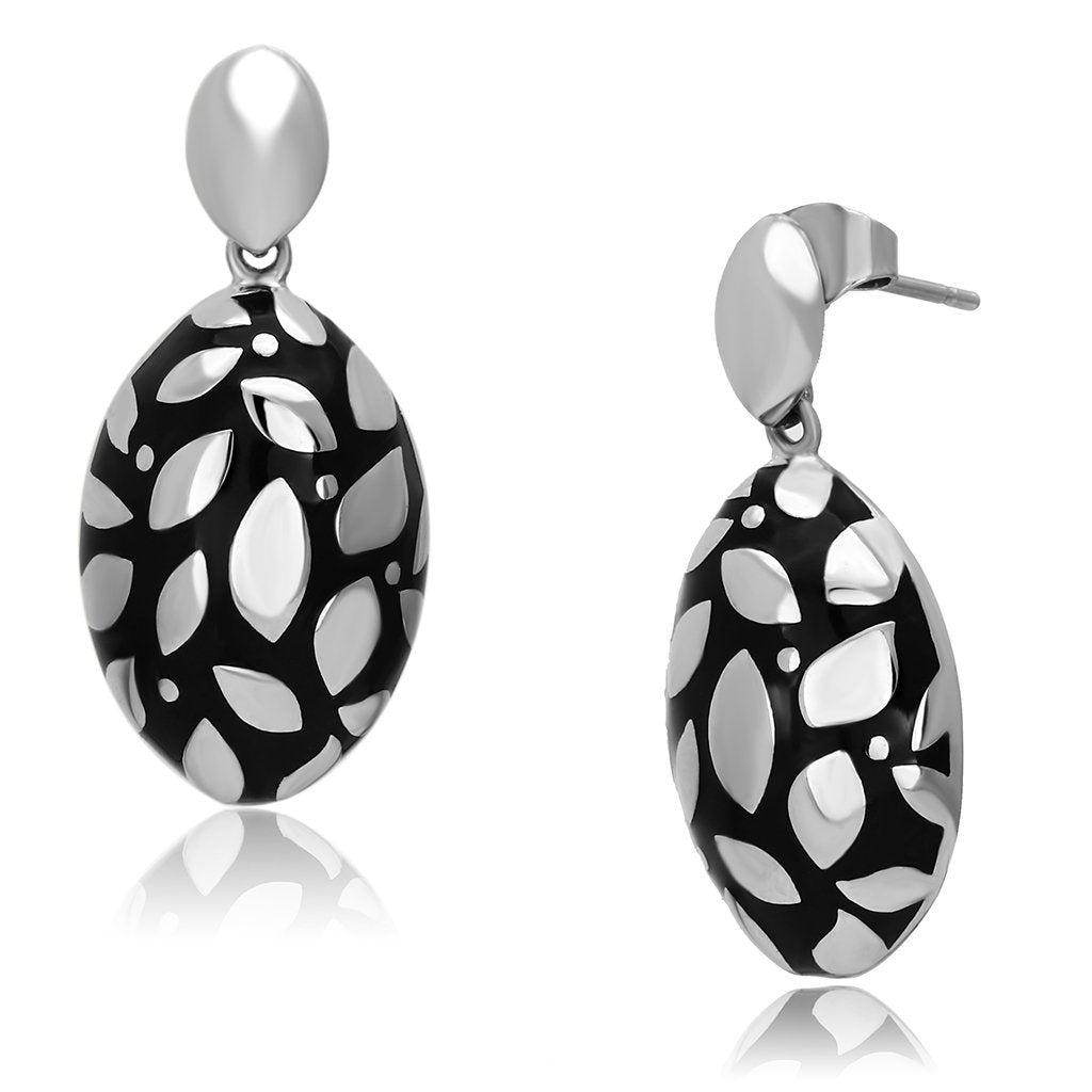JCE912 High polished (no plating) Stainless Steel Earrings with Epoxy in Jet